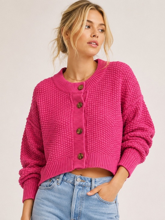Free People Sweaters - Free People Plumbdrop Pink Crop Knit Cardigan Sweater NWT M